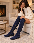 Landers Suede Over The Knee High Heel Boots by SoleMani