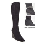Paris2- Faux Suede Wedge Boot: 3-in-1 Wedge Dress Boot: Stylish Versatility at Its Best